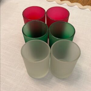 Frosted Glass Candle Holders Set - Red, Green, and White
